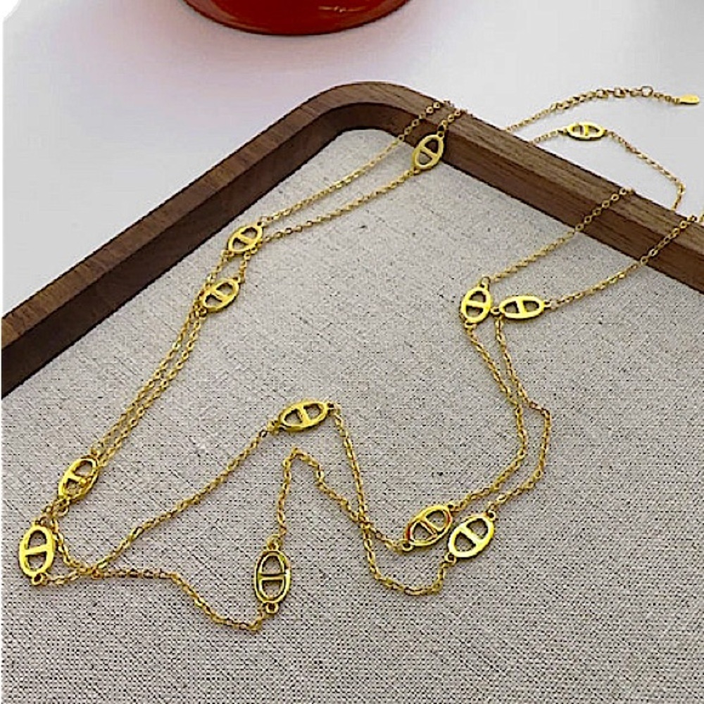Multilayer Gold Plated Pig nose Necklace Bracelet Set Stainless Steel - Picture 11 of 15